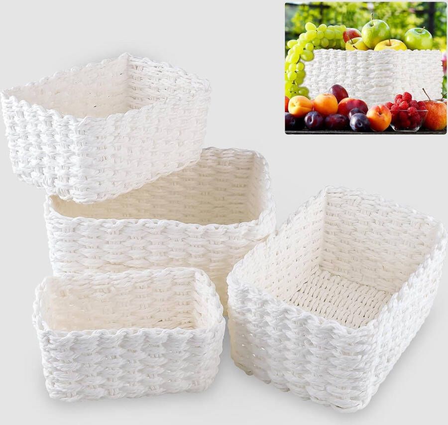 Opbergmand set van 4 mandopslag voor aankleedeenheid stapelbare gevlochten opbergmand voor organisator badkamer kinderkamer woonkamer (wit)