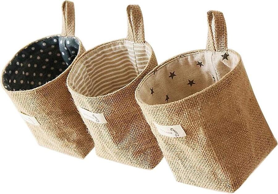 Opbergmand van katoen en linnen Set van 3 opvouwbare hangende opbergtassen