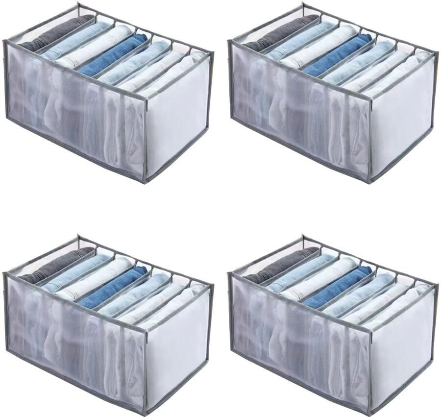 Opbergmanden Lade-organizer voor jeans en broeken Grote opslagcapaciteit 4-pack Voor kast & reis Transparant