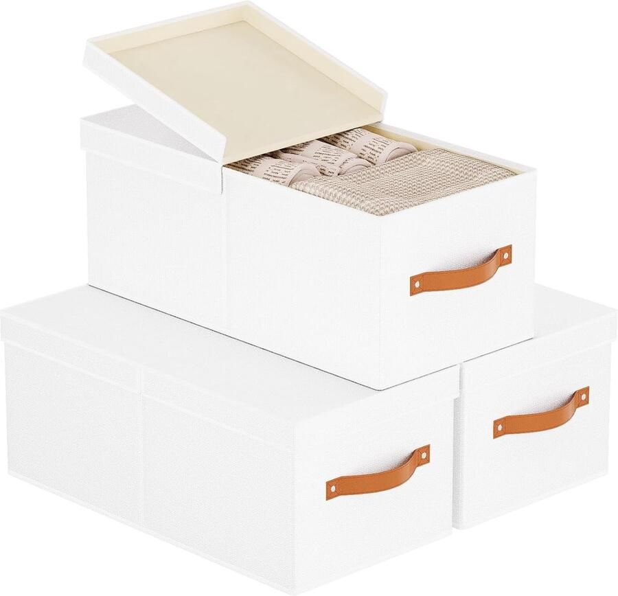 Opbergmanden set van 3 opvouwbare ontwerpen wit 33 x 23 x 14 cm