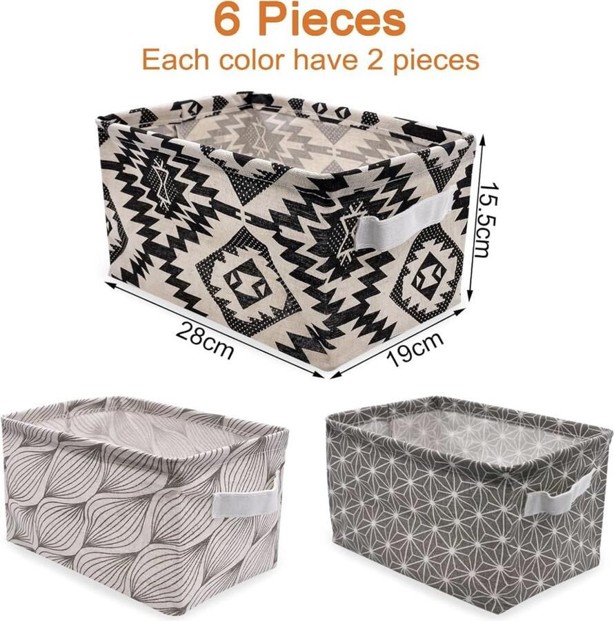 Opbergmanden van linnen 6 stuks stoffen waterdichte opbergdozen met handgrepen opvouwbare opbergmanden voor op de commode organizers voor laden voor speelgoed of cosmetica in de