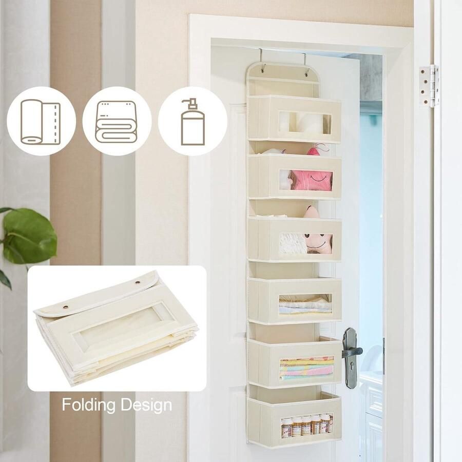 Opbergoplossing voor boven de deur 6 doorzichtige vensterzakken hangende opslag stalen haken kledingkast opbergorganizer speelgoed kinderkamer keuken slaapkamer badkamer - Foto 2