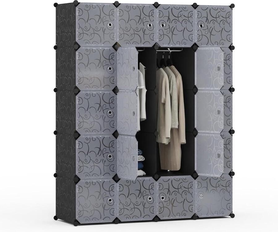 Opbergorganizer 3 hangende rails 35 x 45 cm stapelbaar Draagbare kledingkast 20 kubussen schoenen speelgoed Kledingkast