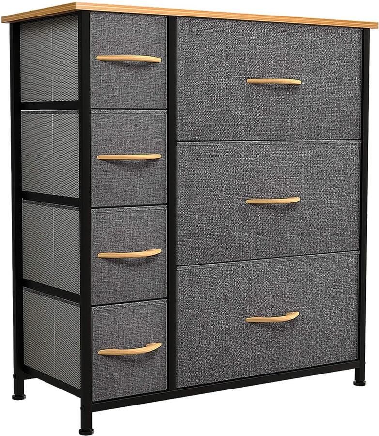 Trankielo Industriële Stijl Commode met 7 Laden – Donkergrijze Opbergkast voor Slaapkamer Woonkamer en Hal