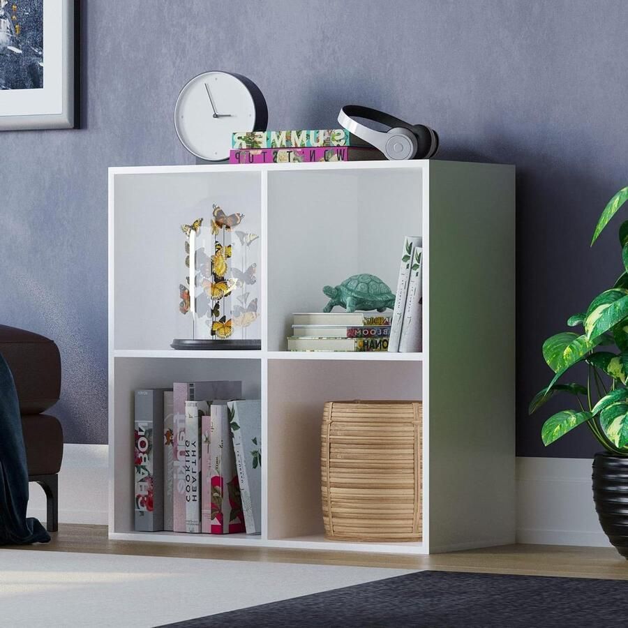 Opbergorganizer Woonkamer Boekenplank Home Kantoormeubilair Durham Cube Boekenkast (4 kubus wit)