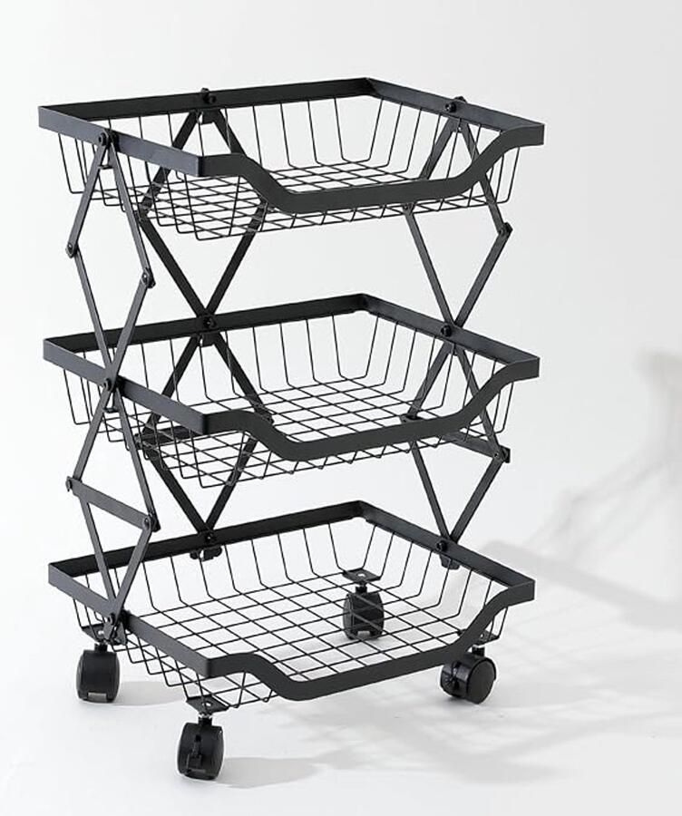 Opbergplanken Opvouwbaar Met Wielen Keukenrek Huishoudelijke Trolley Huishoudelijke Opbergrek Keuken Opslag Multifunctionele Vierkante Mand Geschikt Voor Het Bewaren Van Uien En Aardappelen