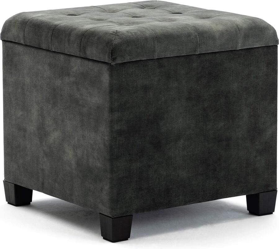 Kruk met opbergruimte kubuszitting met deksel zitkist voetenbankkisten opbergdoos fluweel massief hout 47 l 45 x 45 x 43 cm (donkergroen wolkenfluweel)