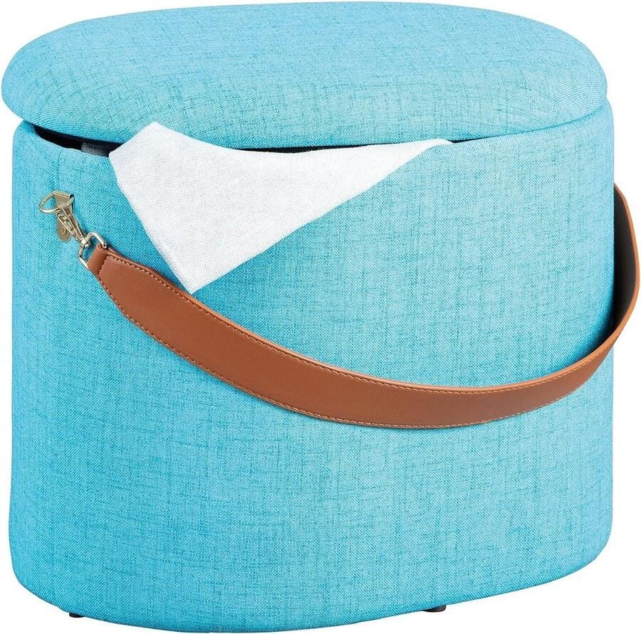 Opbergpoef lichtblauw kunstleren poef met hengsel 42 x 30 x 36 cm Kruk met opbergruimte