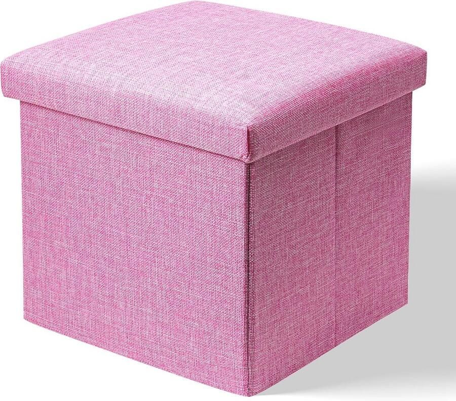 Opbergpoef met Deksel Multifunctionele Voetenbank voor Woonkamer en Slaapkamer Roze 30x30x30 cm