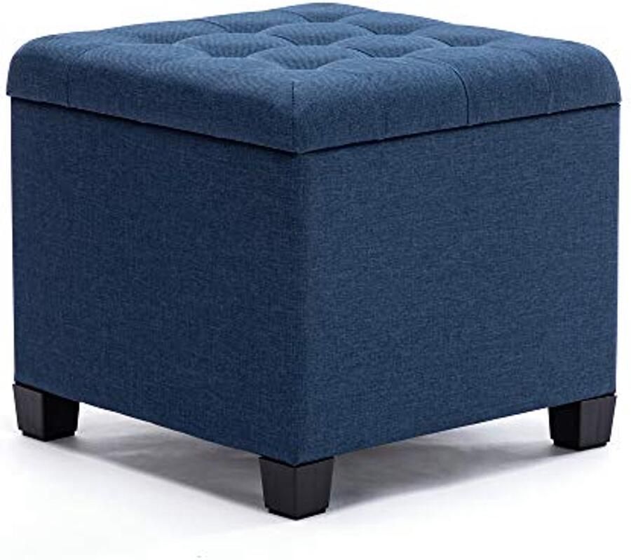 Opbergpoef Met Deksel Multifunctionele Voetensteun en Opbergbak voor Woonkamer of Slaapkamer 45 cm Kube in Navy Blauw