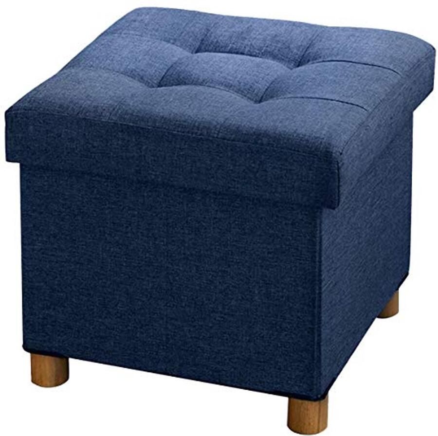 Opbergpoef met Houten Poten 38 x 38 x 38 cm Marineblauw