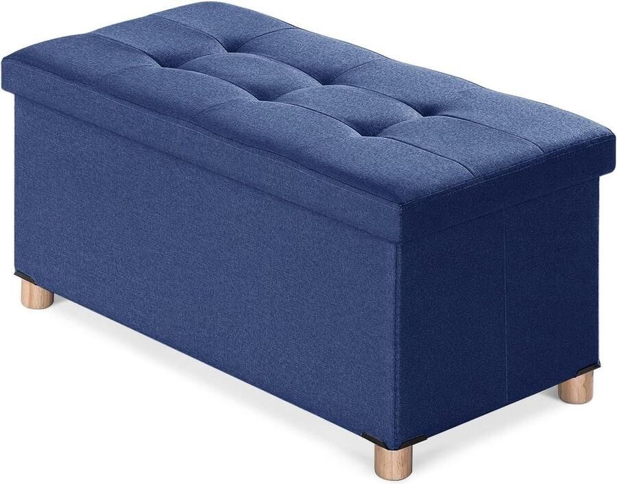 Opbergpoef met houten poten Ottomaanse stijl Blauw 76x38x38 cm