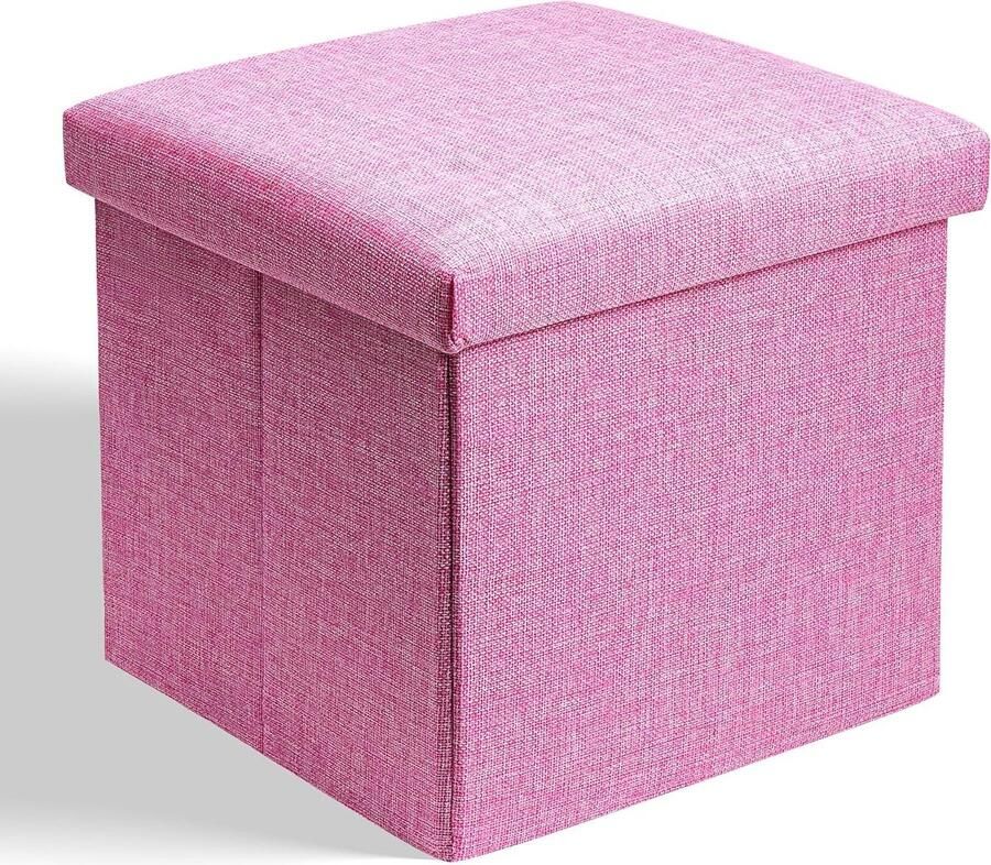 Opbergpoef voetenbank met deksel multifunctioneel 1 stuk roze 30 x 30 x 30 cm
