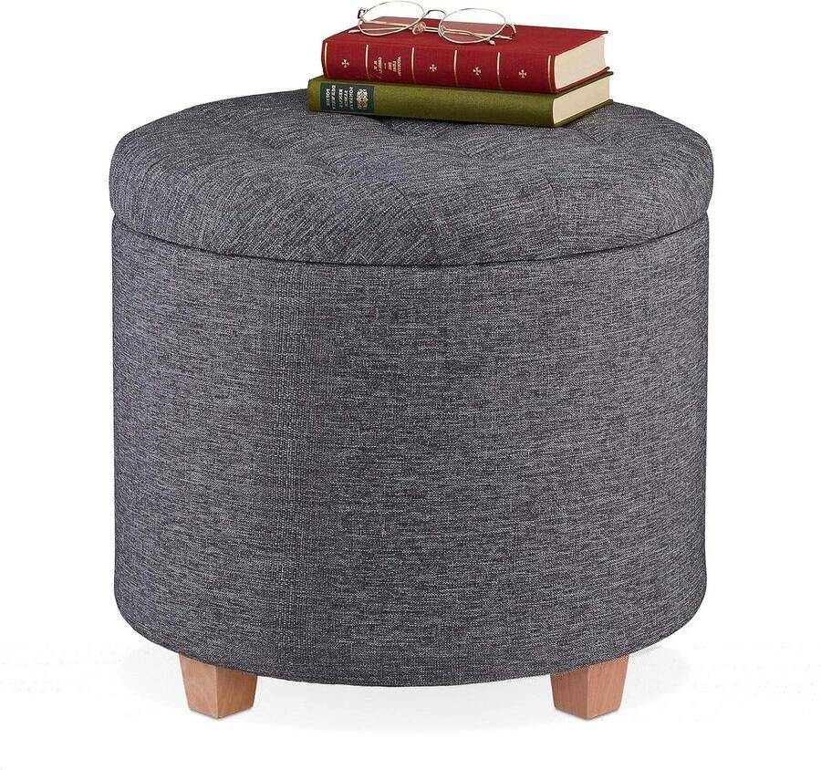 Opbergpoef Rond Met Opbergruimte Geschikt voor de Woonkamer 1 Stuk Kleuren HxD: 41 x 44 cm