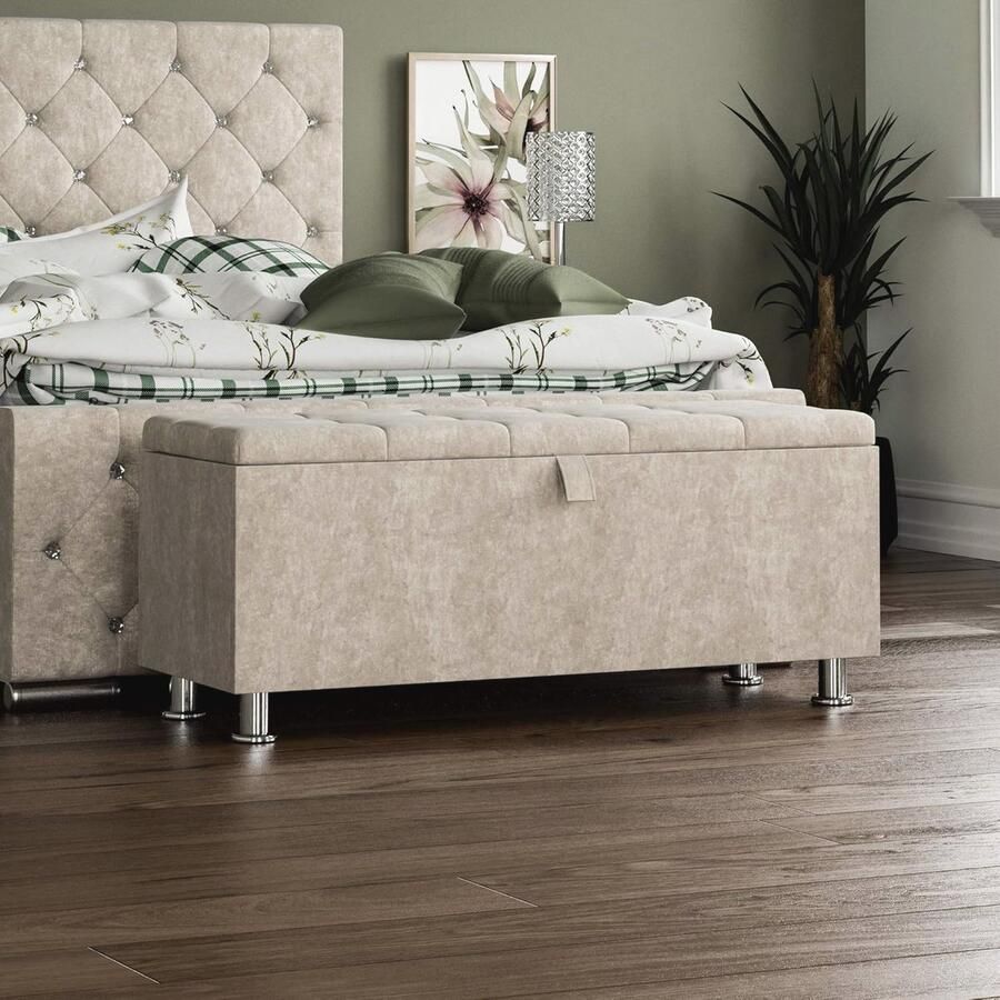 Opbergpoef Stoffen Kist met Deksel voor Zitting en Voetenbank Champagnefluweel