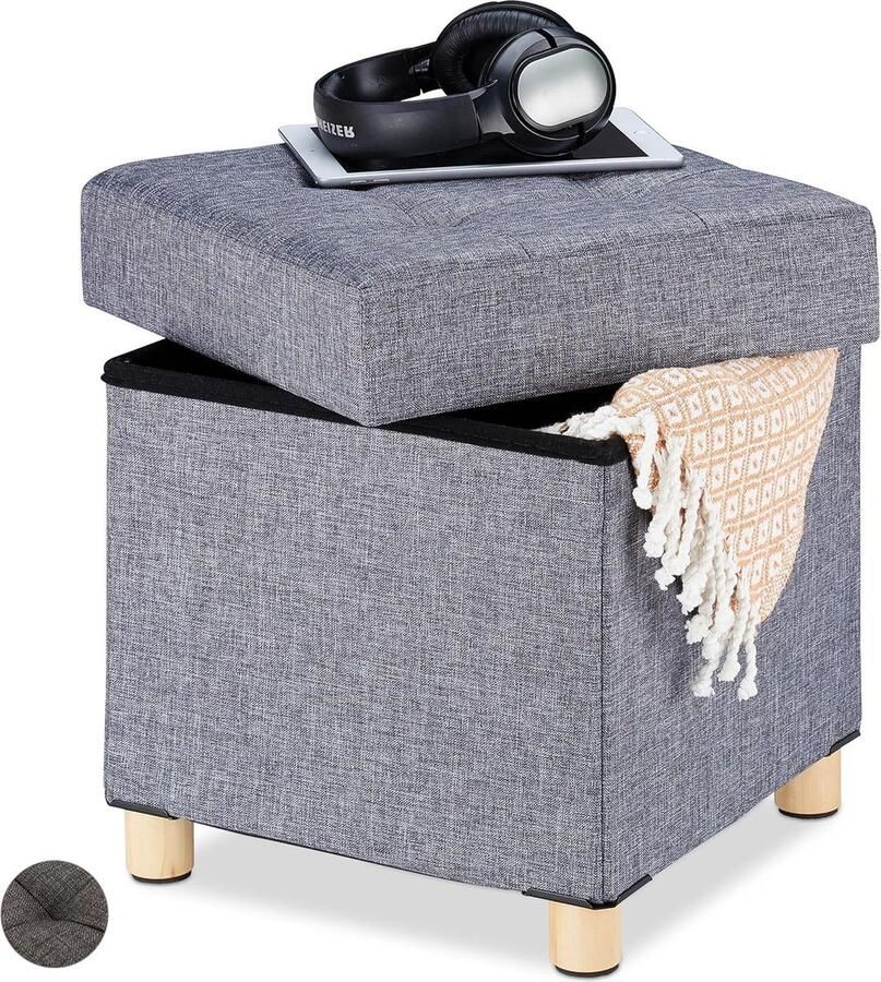 Opbergpoef van gepolsterd stof Grijs 40 x 38 x 38 cm Met opbergruimte