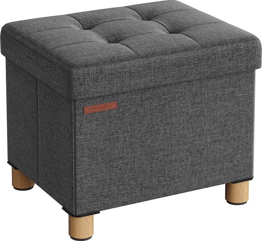 Rootz Living Rootz Opbergpoef Voetenbank Gestoffeerde Kruk Imitatielinnen Schuimvulling MDF Frame Donkergrijs 32cm x 40cm x 33 5cm 29L inhoud