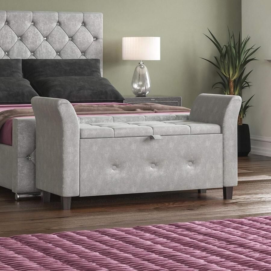 Opbergpoef Zilverfluweel Stijlvolle Kist met Deksel voor Speelgoed en Decoratie