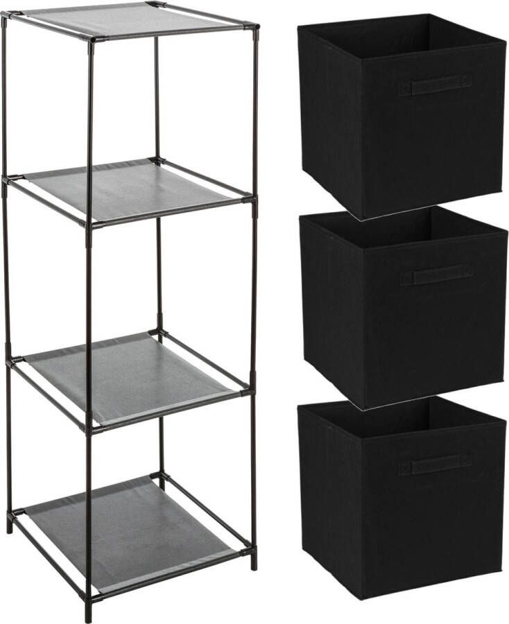 Merkloos Opbergrek 3-laags metaal kunststof zwart 34 x 98 cm incl. 3 opbergmanden zwart Opbergrekjes