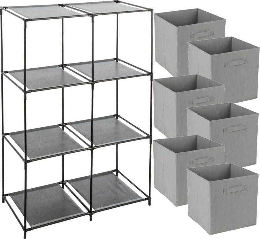 Merkloos Opbergrek 3-laags metaal kunststof zwart 68 x 98 cm incl. 6 opbergmanden grijs Opbergrekjes
