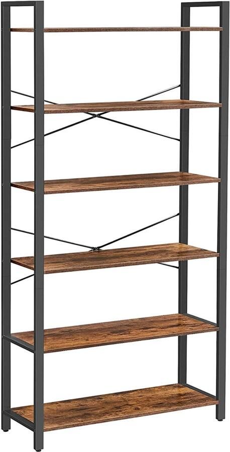 MAZAZU Boekenkast Opslagrek 6 Planken Bruin en Zwart 80x30x186