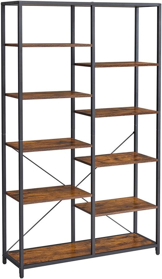 Opbergrek boekenrek staand displayrek multifunctioneel opbergmeubel met 5 planken stevig metalen frame eenvoudig te monteren geschikt voor woonkamer kantoor studeerkamer slaapkamer en keuken 30 x 100 x 170 cm bruin + zwart