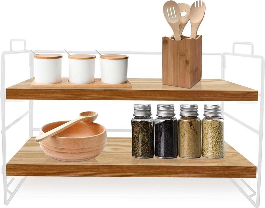 Opbergrek bureau-organizer multifunctionele boekenkast kantoor thuis desktopdisplayplank bureaustandaard boekenkast (wit houtkleur plank) opbergrek