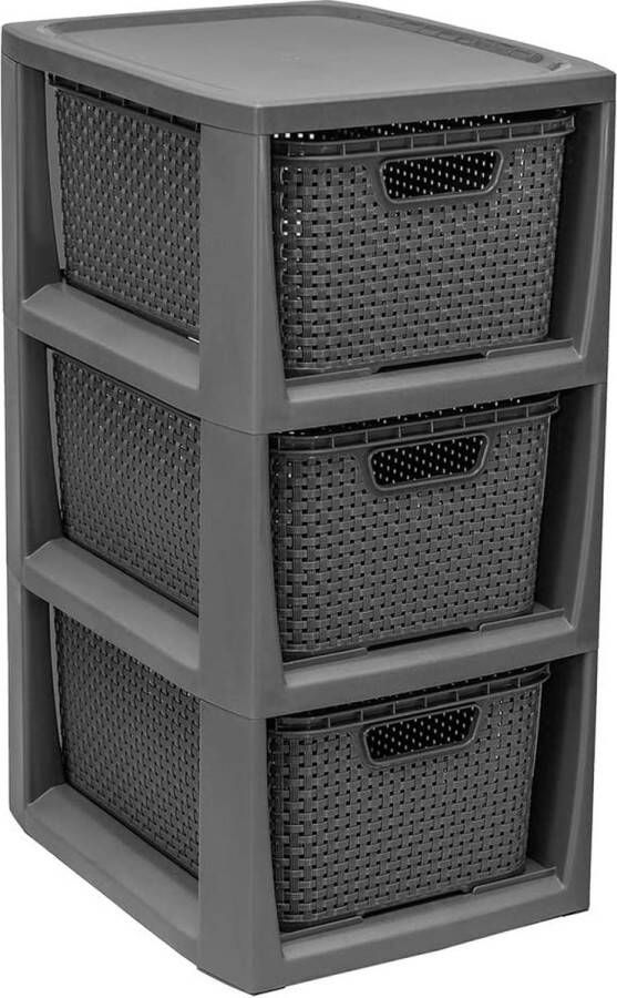Opbergrek met 3 manden in rotan design Organizer antraciet 29x24x49cm Stellingkast in Scandinavisch design Badkamerkast Inclusief opbergboxen Opbergkast