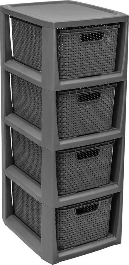 Opbergrek met 4 manden in rotan design Organizer antraciet 29x24x65cm Stellingkast in Scandinavisch design Badkamerkast Inclusief opbergboxen Opbergkast