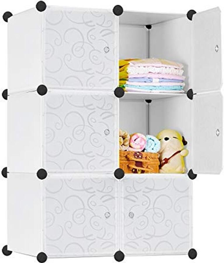 Witte Kledingkast met Steekreksysteem en 6 Kubussen Modulaire Doe-Het-Zelf Kast