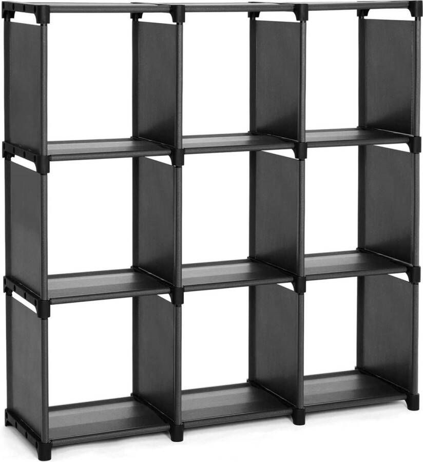 Opbergrek met 9 vakken open opbergkast boekenkast organizer voor woonkamer zwart