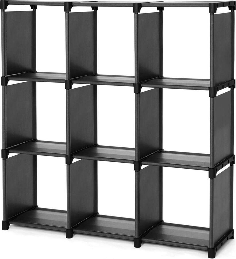 Opbergrek met 9 vakken open opbergkast boekenkast organizer woonkamer zwart