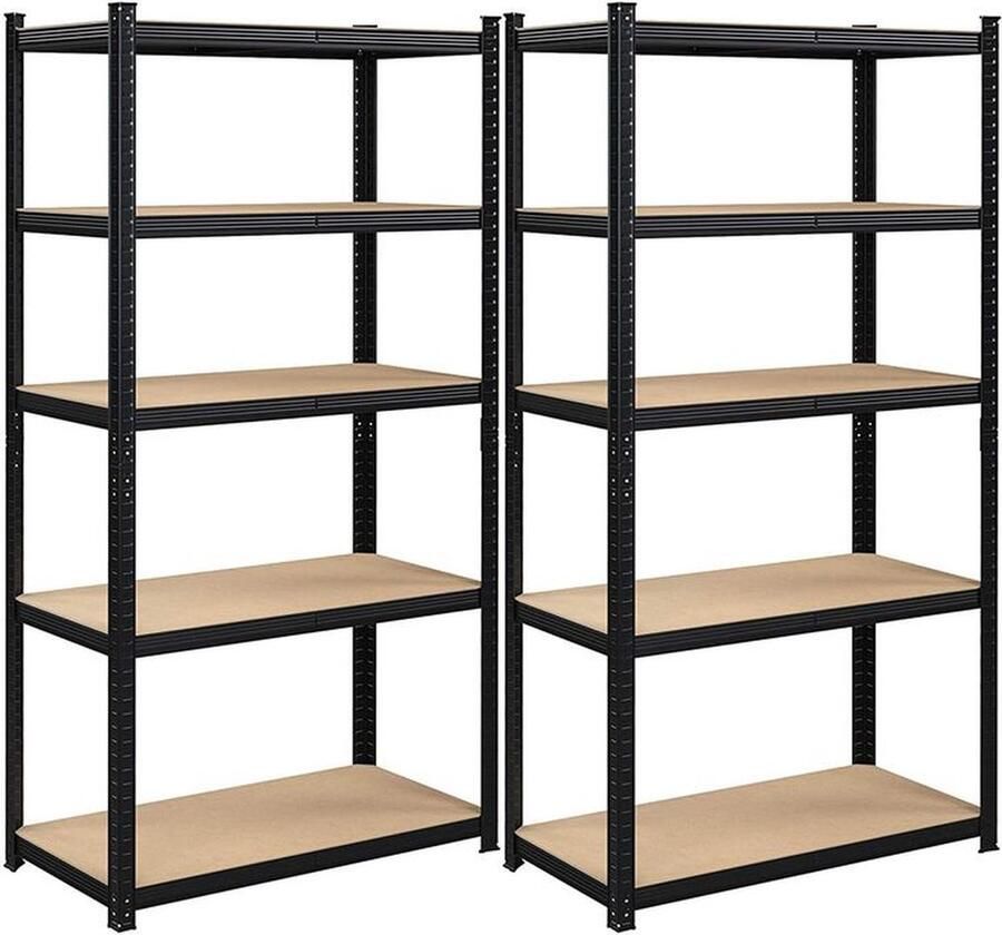 Rootz Living Rootz Opbergrek Opbergplanken Set Van 2 Opbergplanken Heavy-duty Rekken 5 Niveaus Opbergrek Metalen Opbergplanken Zwart 200 x 100 x 50 cm