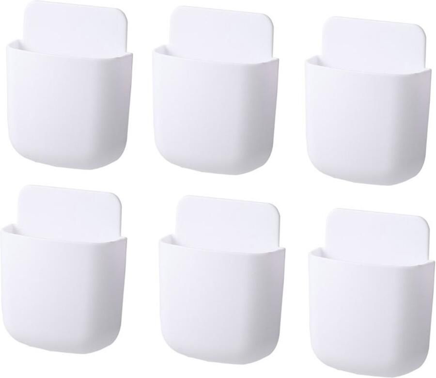 Opbergrek voor afstandsbedieningen 6-pack Wandgemonteerd opbergrek zonder gaten Organiseer afstandsbedieningen voor tv en airconditioning Voorkom verlies en wanorde Organisatie voor thuis 2 5 x 8 x 11 5 cm Wit