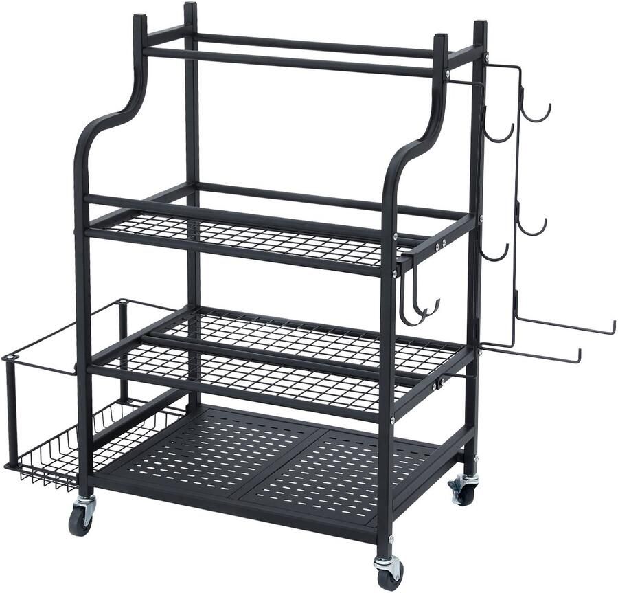 Opbergrek voor Yogamatten Stalen Opbergrek met Poedercoating Haken en Wielen. Ideaal voor Het Opbergen van Yogamatten Halters Kettlebells Foamrollers en Yogabandjes