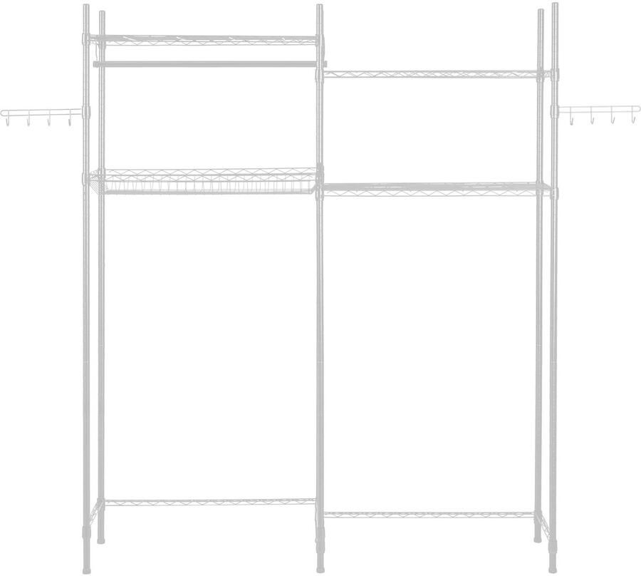 Opbergrekken voor Wasmachine En Wasdroger 4-Vaks Kledingrek met Kledingroede En Haken Dubbele Rij Verstelbare Planken voor Opslag En Organisatie Wit