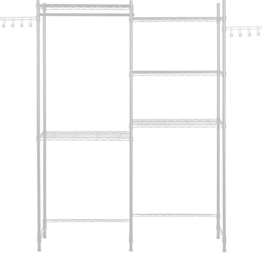 Opbergrekken voor Wasmachine En Wasdroger 5-Vaks Kledingrek met Kledingroede En Haken Dubbele Rij En Verstelbare Planken voor Organisatie En Opslag Wit