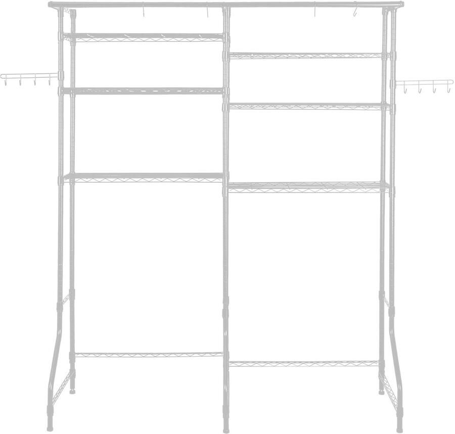Opbergrekken voor Wasmachine En Wasdroger 6-Vaks Kledingrek met Kledingroede En Haken Dubbele Rij En Verstelbare Planken voor Organisatie En Opslag Wit