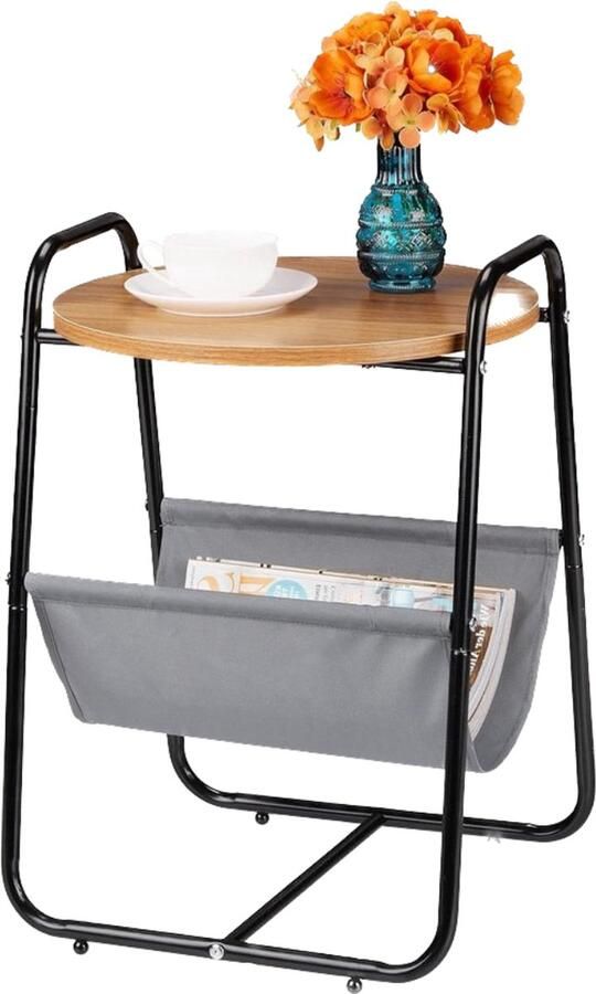 Opberg bijzettafel 555x39x39cm zwart bruin metaal MDF woonkamer tafeltje bed ruime opbergruimte