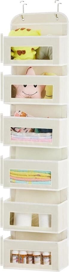 Opbergruimte voor boven de deur met 6 doorzichtige vensterzakken hangende opslag met stalen haken kledingkastopbergorganizer voor speelgoed kinderkamer keuken slaapkamer badkamer