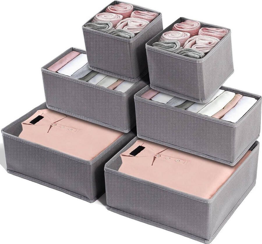 Opbergsysteem 6 stuks kastorganizer opvouwbaar voor kledingkast kleding ondergoed etc (grijs)