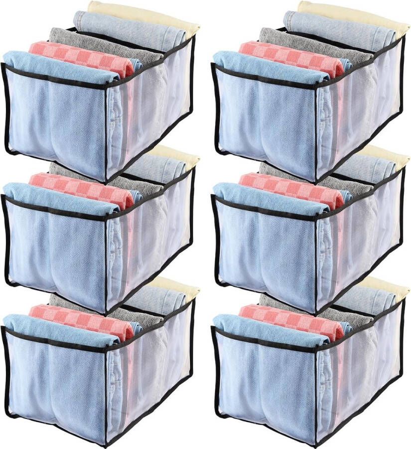 Opbergsysteem kastorganizer voor jeans broeken overhemden ondergoed 7 extra grote vakken opvouwbare opbergdozen ladebox opbergsysteem (zwart)