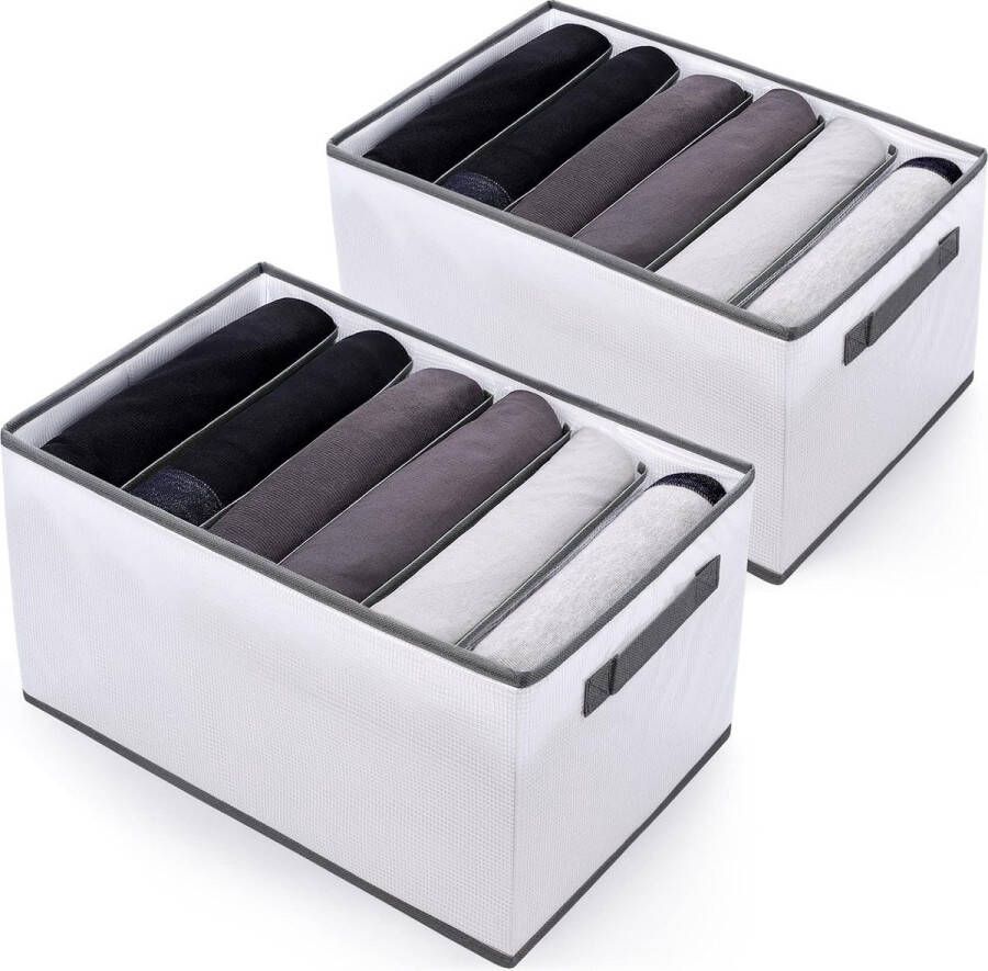 Opbergsysteem kledingkast 6 vakken opbergdozen lade-organizer 2 stuks opvouwbare broekopslag kledingopslag voor broeken truien jeans T-shirts grijs