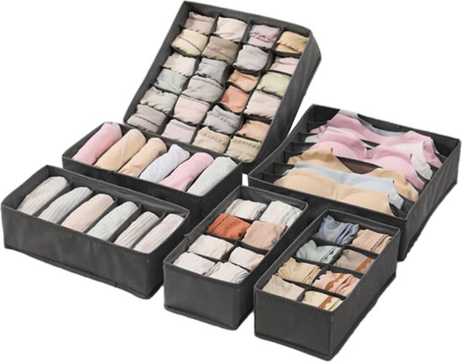 Opbergsysteem voor laden 4 stuks kledingkast organizer ondergoed organizer lade stoffen dozen opslag kastorganizer voor kleding beha sokken stropdassen (6 donkergrijs)
