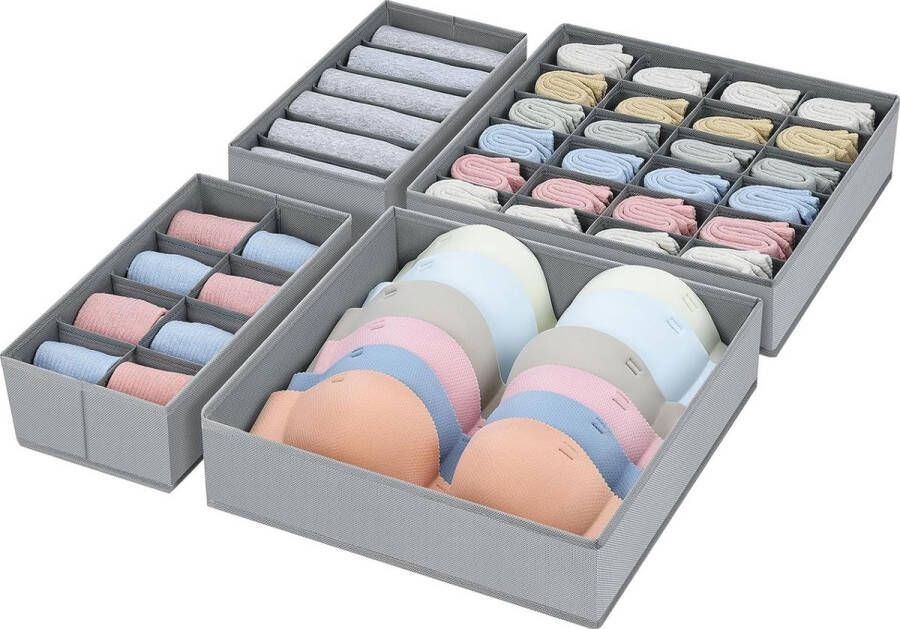 Opbergsysteem voor laden 4 stuks opvouwbare kledingkastorganizer voor kleding opbergdoos stof voor ondergoed sokken stropdassen lichtgrijs