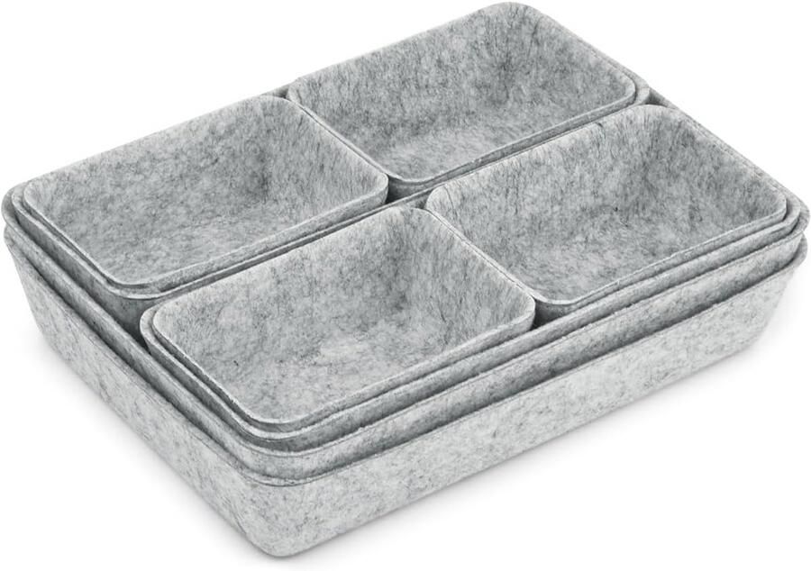 Opbergdozen voor laden Vilt Opbergsysteem met 8 stuks Cosmetica Organisatie Stapelbare Laden Organizer voor Bureau en Kast Lichtgrijs