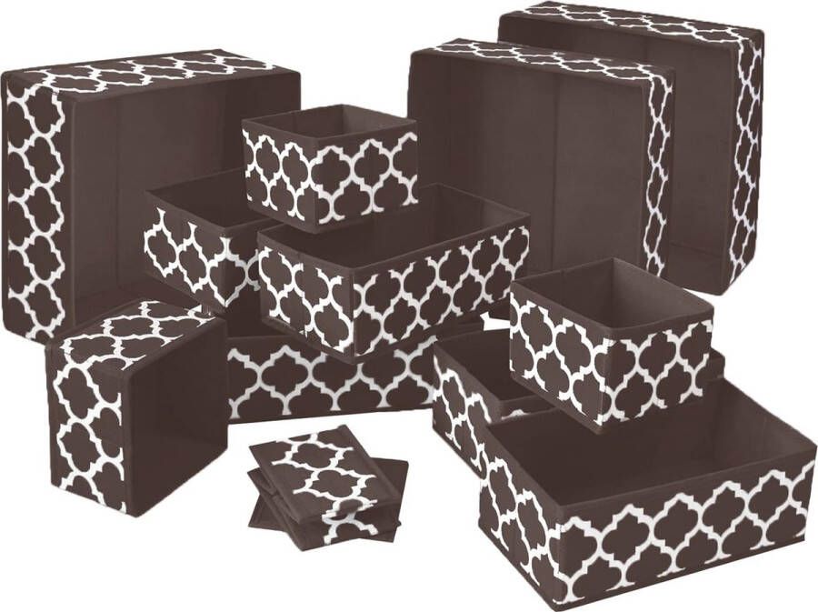 Opbergsysteem voor laden kast organizer kledingkast opbergdozen voor kleding opvouwbare opbergdoos voor sokken ondergoed beha's stropdassen set van 12 (donkerbruin)