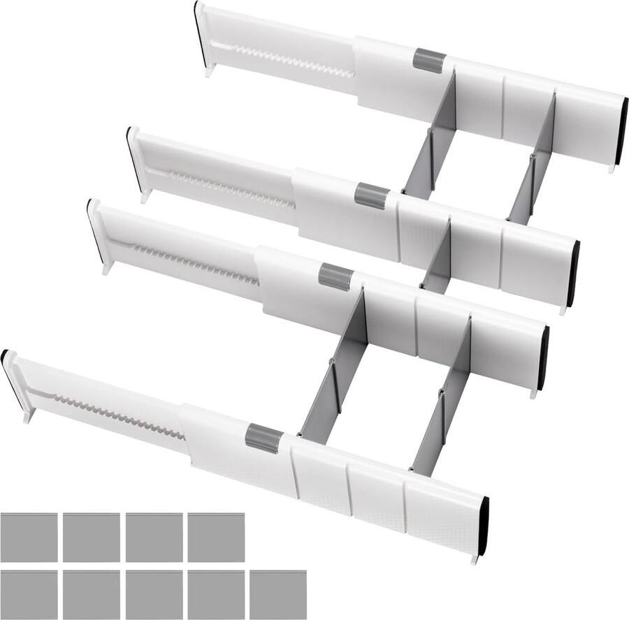 Opbergsysteem voor schuifladen verstelbare ladeverdeler scheidingssysteem keuken ladeverdeler organizer met 9 inzetstukken voor keuken badkamer slaapkamer commode 27-44 cm 4 stuks - Foto 2