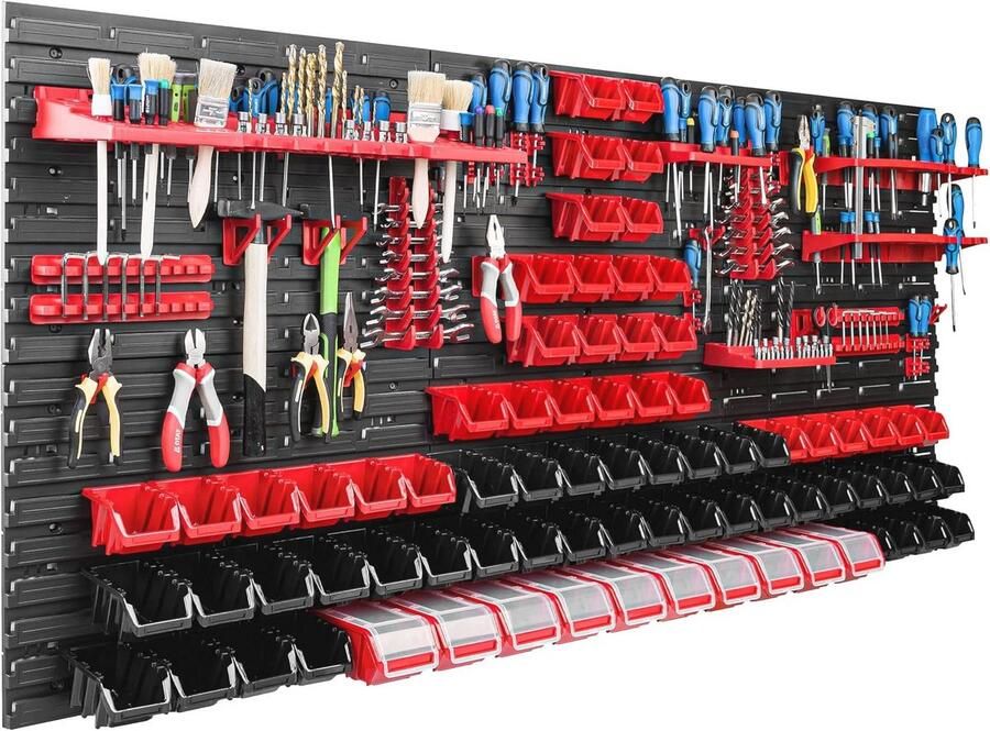 Opbergsysteem Werkplaatsplank 1728 x 780 mm Multifuntionele Wandplank met Gereedschapshouders en Stapelkisten