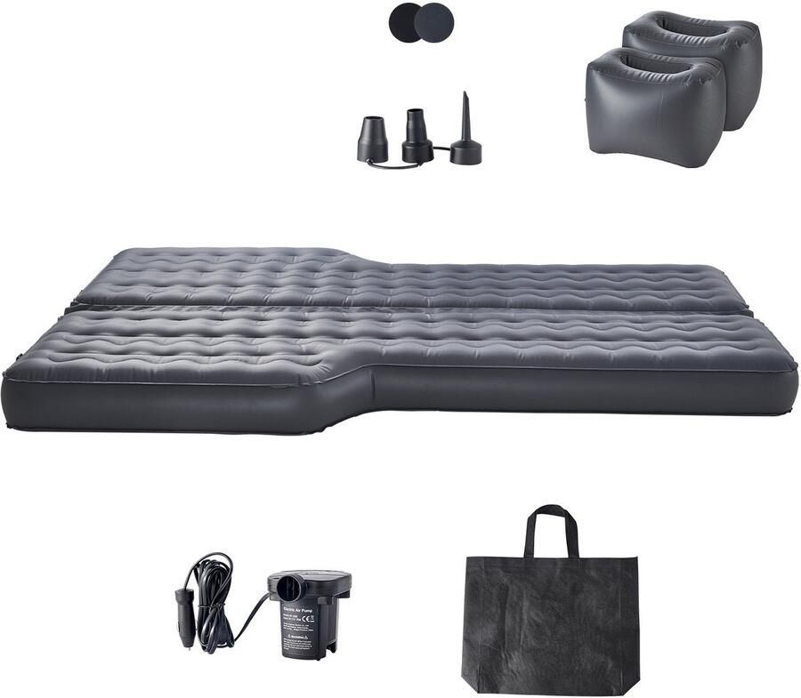 Opblaasbaar Autoluchtbed van Duurzaam Oxford-Materiaal Draagbaar Kampeermatras met Luchtpomp Mondstukken en Draagtas Geschikt voor de Meeste Suv's Mpv's en Sedans Grijs